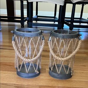 Coastal Rope Lantern Set in Gray and Tan